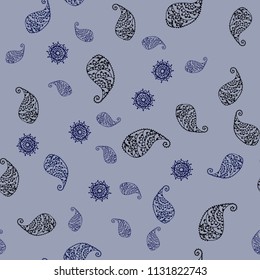 Dark BLUE vector seamless natural backdrop with leaves and flowers. Illustration with doodles on abstract template. The best blurred design for your business.
