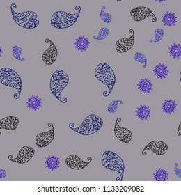 Dark BLUE vector seamless natural artwork with leaves and flowers. Abstract illustration with leaves, flowers in doodles style. Completely new design for your business.