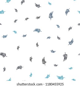 Dark BLUE vector seamless natural backdrop with leaves. Sketchy doodles with leaves on blurred background. Pattern for trendy fabric, wallpapers.