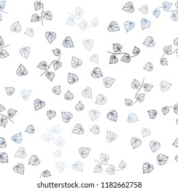 Dark BLUE vector seamless natural background with leaves. A vague abstract illustration with leaves in doodles style. Design for textile, fabric, wallpapers.