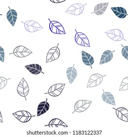Dark BLUE vector seamless natural background with leaves. Shining colored illustration with leaves in doodle style. Pattern for trendy fabric, wallpapers.