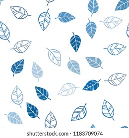 Dark BLUE vector seamless natural background with leaves. Glitter abstract illustration with doodles and leaves. Pattern for design of fabric, wallpapers.
