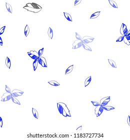 Dark BLUE vector seamless natural pattern with leaves. A vague abstract illustration with leaves in doodles style. Pattern for design of fabric, wallpapers.