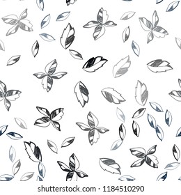 Dark BLUE vector seamless natural artwork with leaves. Sketchy doodles with leaves on blurred background. Template for business cards, websites.