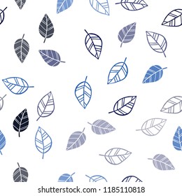 Dark BLUE vector seamless natural background with leaves. Sketchy doodles with leaves on blurred background. Pattern for design of fabric, wallpapers.