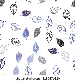 Dark BLUE vector seamless natural backdrop with leaves. Colorful abstract illustration with leaves in doodle style. Pattern for design of window blinds, curtains.