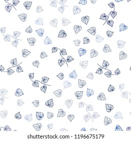 Dark BLUE vector seamless natural backdrop with leaves. Sketchy doodles with leaves on blurred background. Pattern for trendy fabric, wallpapers.
