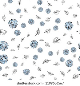 Dark BLUE vector seamless natural background with leaves, flowers. Colorful illustration in doodle style with leaves, flowers. Template for business cards, websites.