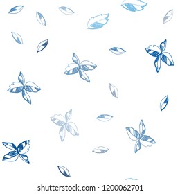 Dark BLUE vector seamless natural background with leaves. Sketchy doodles with leaves on blurred background. Pattern for design of window blinds, curtains.