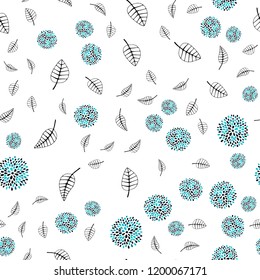 Dark BLUE vector seamless natural background with leaves, flowers. Abstract illustration with leaves, flowers in doodles style. Pattern for design of window blinds, curtains.