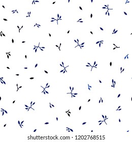 Dark BLUE vector seamless natural backdrop with leaves. Sketchy doodles with leaves on blurred background. Design for textile, fabric, wallpapers.