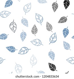 Dark BLUE vector seamless natural background with leaves. Doodle illustration of leaves in Origami style with gradient. Pattern for design of fabric, wallpapers.