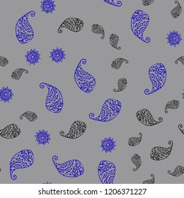 Dark BLUE vector seamless natural background with leaves and flowers. Glitter abstract illustration with leaves and flowers. Elegant pattern for your brand book.