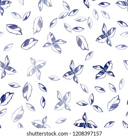 Dark BLUE vector seamless natural pattern with leaves. Colorful abstract illustration with leaves in doodle style. Pattern for trendy fabric, wallpapers.