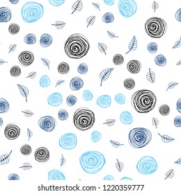 Dark BLUE vector seamless natural background with leaves and flowers. An elegant bright illustration with leaves and flowers. Pattern for trendy fabric, wallpapers.