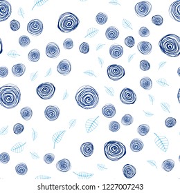 Dark BLUE vector seamless natural pattern with leaves and flowers. Abstract illustration with leaves, flowers in doodles style. Design for wallpaper, fabric makers.