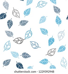 Dark BLUE vector seamless natural artwork with leaves. leaves on blurred abstract background with gradient. Template for business cards, websites.