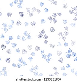Dark BLUE vector seamless natural artwork with leaves. Sketchy doodles with leaves on blurred background. Design for textile, fabric, wallpapers.
