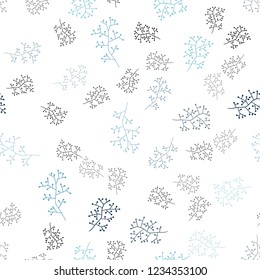 Dark BLUE vector seamless natural backdrop with branches. Colorful abstract illustration with leaves in doodle style. Pattern for design of fabric, wallpapers.