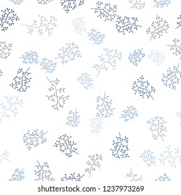 Dark BLUE vector seamless natural artwork with branches. Illustration with doodles on abstract template. Template for business cards, websites.