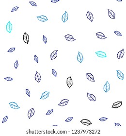 Dark BLUE vector seamless natural backdrop with leaves. Glitter abstract illustration with doodles and leaves. Texture for window blinds, curtains.