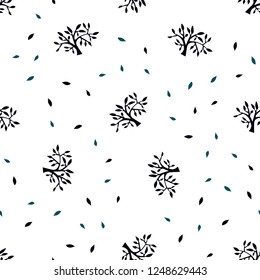 Dark BLUE vector seamless natural artwork with leaves, branches. Sketchy doodles on white background. Design for textile, fabric, wallpapers.
