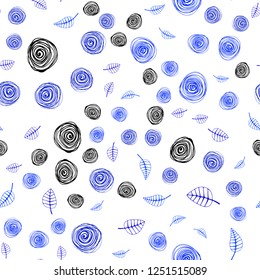 Dark BLUE vector seamless natural background with leaves and flowers. Colorful abstract illustration with leaves in doodle style. Pattern for trendy fabric, wallpapers.