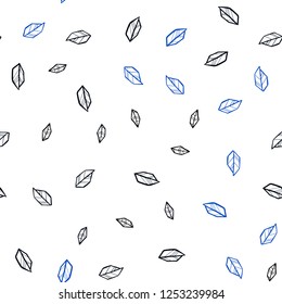 Dark BLUE vector seamless natural backdrop with leaves. Sketchy doodles with leaves on blurred background. Template for business cards, websites.