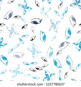 Dark BLUE vector seamless natural artwork with leaves. Sketchy doodles with leaves on blurred background. Pattern for design of window blinds, curtains.