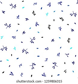 Dark BLUE vector seamless natural background with leaves. Shining colored illustration with leaves in doodle style. Template for business cards, websites.