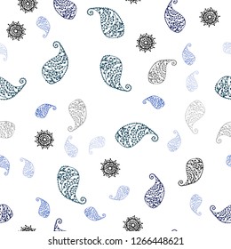 Dark BLUE vector seamless natural artwork with leaves and flowers. Abstract illustration with leaves, flowers in doodles style. Pattern for trendy fabric, wallpapers.