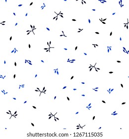 Dark BLUE vector seamless natural backdrop with leaves. Shining colored illustration with leaves in doodle style. Trendy design for wallpaper, fabric makers.