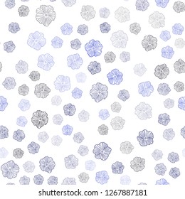 Dark BLUE vector seamless natural pattern with flowers. Illustration with colorful abstract doodle flowers. Pattern for design of fabric, wallpapers.