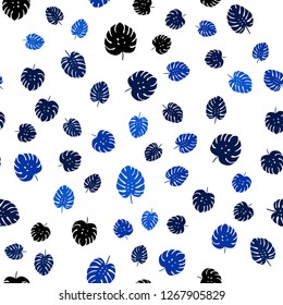 Dark BLUE vector seamless natural background with leaves. Decorative illustration with doodles on abstract template. Pattern for trendy fabric, wallpapers.