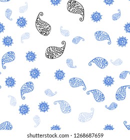 Dark BLUE vector seamless natural background with leaves and flowers. Colorful abstract illustration with leaves in doodle style. Pattern for trendy fabric, wallpapers.