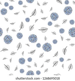 Dark BLUE vector seamless natural backdrop with leaves, flowers. Colorful illustration in doodle style with leaves, flowers. Design for textile, fabric, wallpapers.