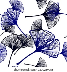 Dark BLUE vector seamless natural background with leaves. Glitter abstract illustration with doodles and leaves. Texture for window blinds, curtains.