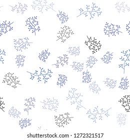 Dark BLUE vector seamless natural background with branches. Decorative design in Indian style on white background. Texture for window blinds, curtains.