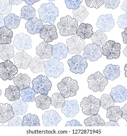 Dark BLUE vector seamless natural backdrop with flowers. Abstract illustration with flowers in doodles style. Design for textile, fabric, wallpapers.