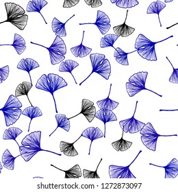 Dark BLUE vector seamless natural artwork with leaves. Decorative illustration with doodles on abstract template. Texture for window blinds, curtains.