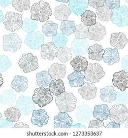 Dark BLUE vector seamless natural artwork with flowers. Glitter abstract illustration with flowers. Template for business cards, websites.