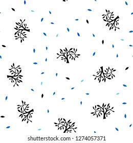 Dark BLUE vector seamless natural pattern with leaves, branches. Creative illustration in blurred style with leaves, branches. Design for textile, fabric, wallpapers.