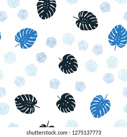 Dark BLUE vector seamless natural pattern with flowers, leaves. Illustration with doodles on abstract template. Template for business cards, websites.