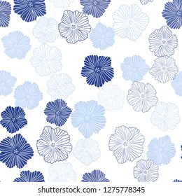 Dark BLUE vector seamless natural background with flowers. Shining colored illustration with flowers. Pattern for trendy fabric, wallpapers.