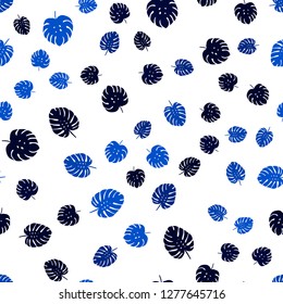 Dark BLUE vector seamless natural artwork with leaves. A vague abstract illustration with leaves in doodles style. Template for business cards, websites.
