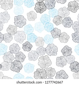 Dark BLUE vector seamless natural background with flowers. Shining colored illustration with flowers. Design for textile, fabric, wallpapers.