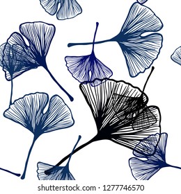 Dark BLUE vector seamless natural backdrop with leaves. A vague abstract illustration with leaves in doodles style. Texture for window blinds, curtains.