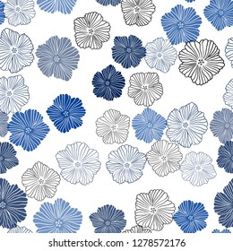 Dark BLUE vector seamless natural background with flowers. Glitter abstract illustration with flowers. Design for textile, fabric, wallpapers.