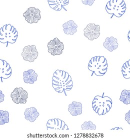 Dark BLUE vector seamless natural backdrop with flowers, leaves. Modern abstract illustration with leaves and flowers. Pattern for design of fabric, wallpapers.