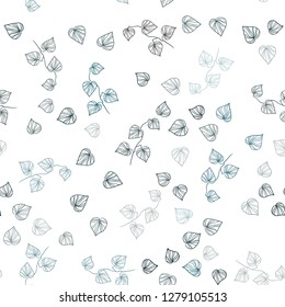Dark BLUE vector seamless natural backdrop with leaves. Shining colored illustration with leaves in doodle style. Design for textile, fabric, wallpapers.